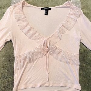 Pink Ruffle Long Sleeve Crop Top, Forever 21, Sm